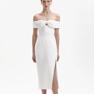 Self-Portrait White Crepe Bow Midi Dress